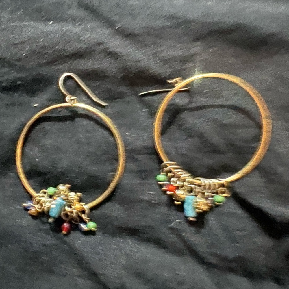 Gold Hoop Earrings with Multicolor Beads
